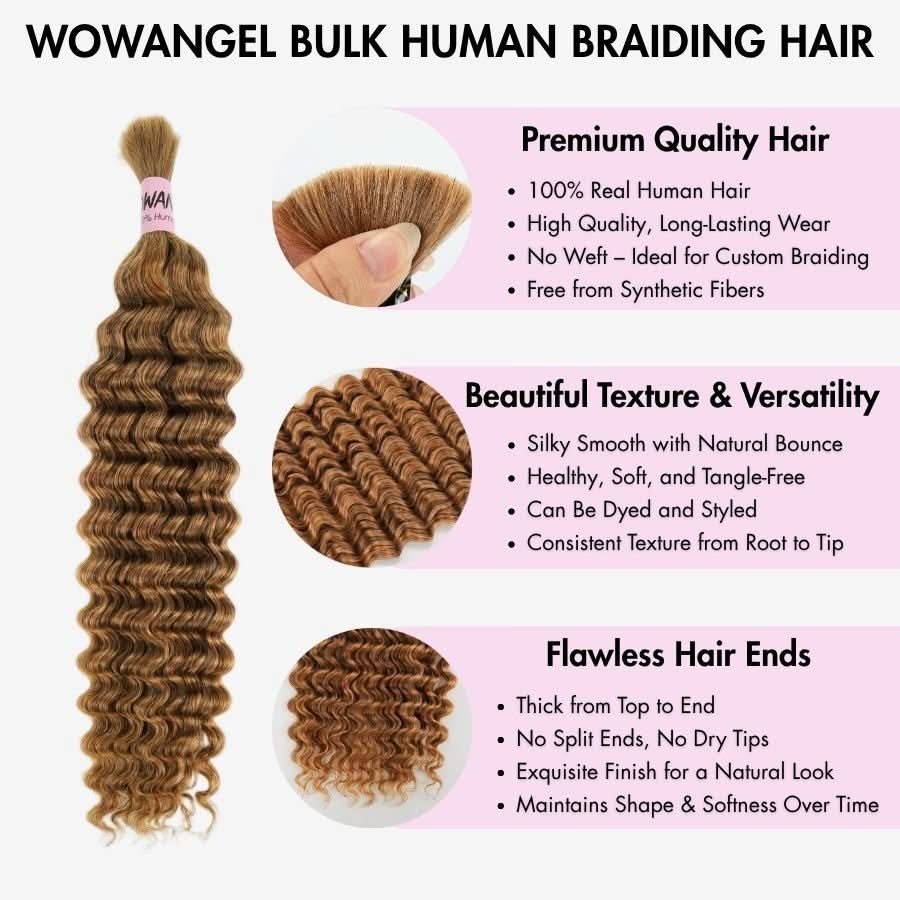 WOWANGEL 27 Honey Blonde Human Braiding Hair For Boho Braids Deep Wave 100g - Image 3