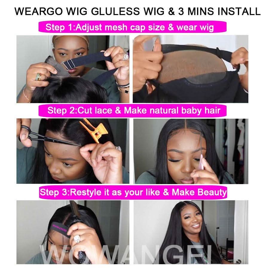 WOWANGEL 2X6 HD Lace Closure Wig Wear to Go Glueless Kim K Straight Bob - Image 6