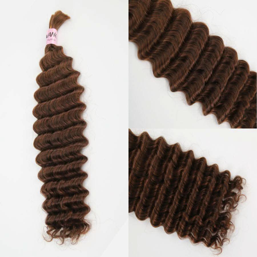 WOWANGEL #4 Brown Bulk Human Hair for Braiding Deep Wave 100g - Image 3