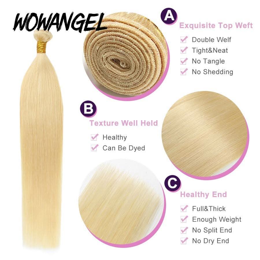 WOWANGEL 613# Blonde Bundles Deal 3pcs 100% Human Hair Weaves - Image 5