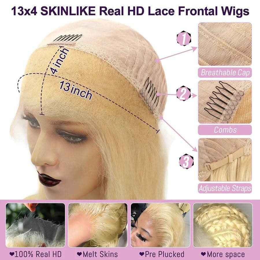 WOWANGEL 613 Blonde Straight BOB 13X4 Skinlike Real HD Lace Frontal Wig 180% Density - Image 5