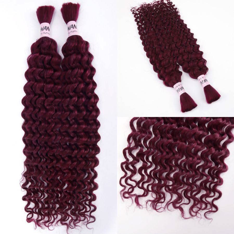 WOWANGEL 99J Burgundy Color Bulk Human Hair for Braiding Deep Wave 100g - Image 3
