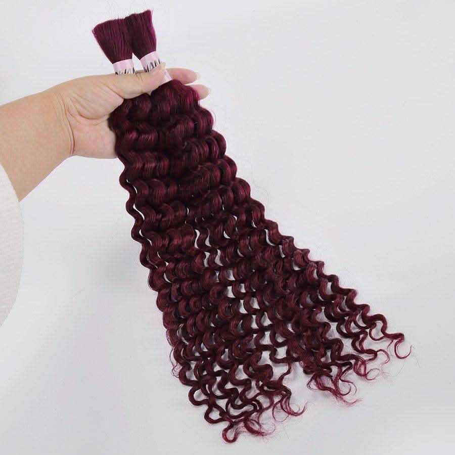 WOWANGEL 99J Burgundy Color Bulk Human Hair for Braiding Deep Wave 100g - Image 4