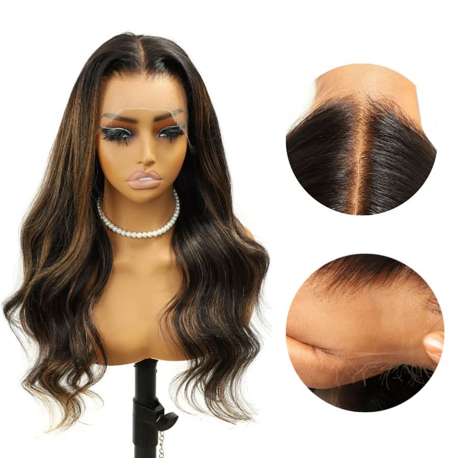 WOWANGEL Brown Highlight HD Lace 13X6 Full Frontal Wig Pre Plucked Hairline - Image 3