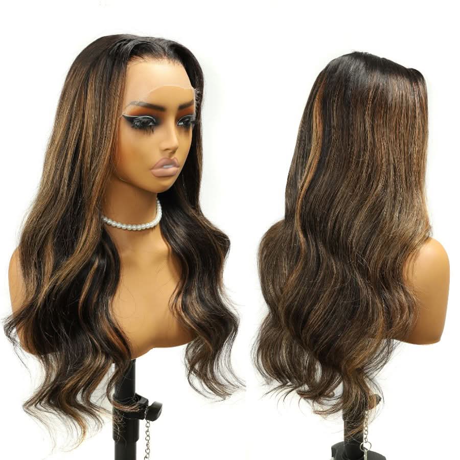 WOWANGEL Brown Highlight HD Lace 13X6 Full Frontal Wig Pre Plucked Hairline - Image 4