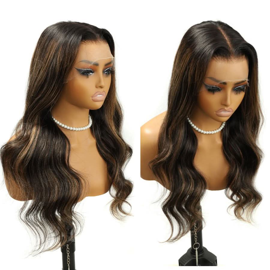 WOWANGEL Brown Highlight HD Lace 13X6 Full Frontal Wig Pre Plucked Hairline - Image 5