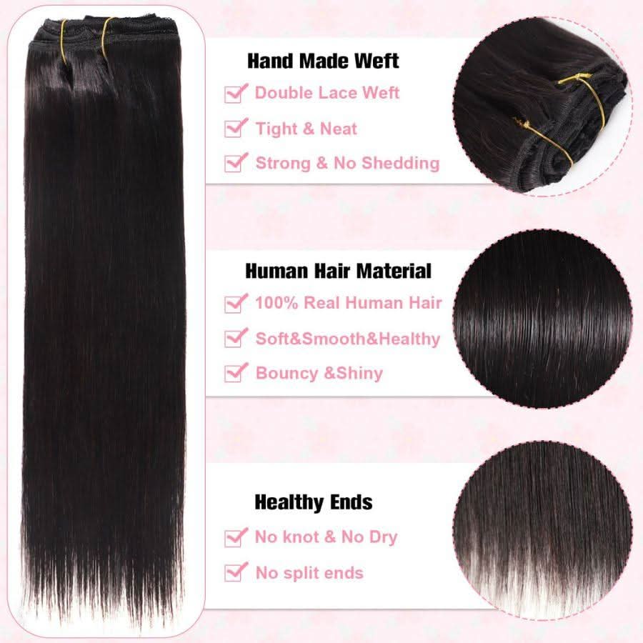 WOWANGEL Classic Lace Weft Clip Ins Hair Extensions Straight/Body Wave/Kinky Straight/Kinky Curly - Image 3