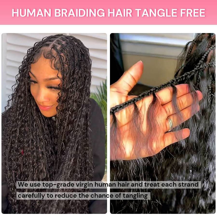 WOWANGEL Human Braiding Hair For Boho Braids Nature Black Deep Wave 100g - Image 4