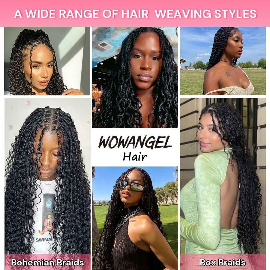 WOWANGEL Human Braiding Hair For Boho Braids Jet Black Deep Wave 100g - Image 6