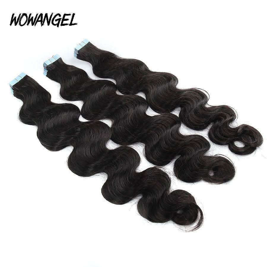 WOWANGEL Tape in Hair Extensions Body Wave Natural Black Human Hair 40pcs 100g - Image 6