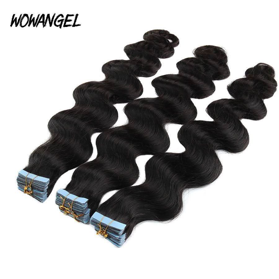 WOWANGEL Tape in Hair Extensions Body Wave Natural Black Human Hair 40pcs 100g - Image 7