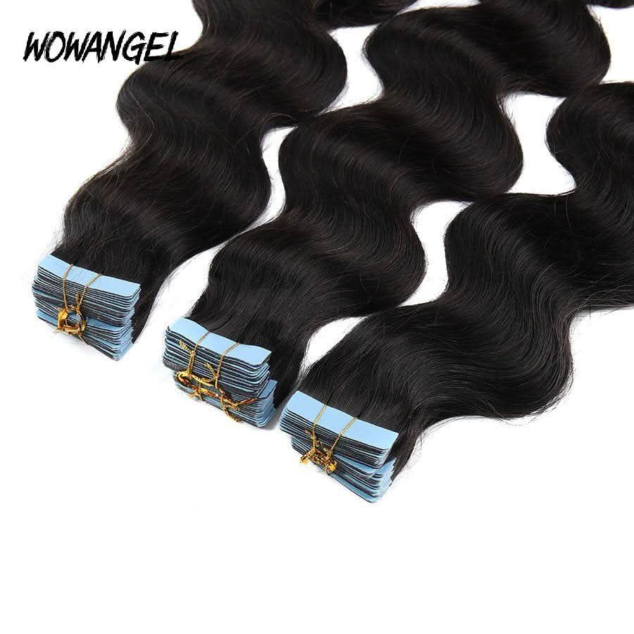 WOWANGEL Tape in Hair Extensions Body Wave Natural Black Human Hair 40pcs 100g - Image 8