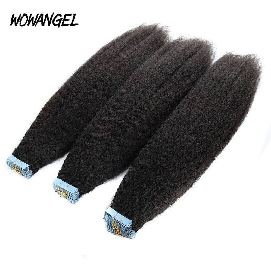 WOWANGEL Tape in Hair Extensions Kinky Straight Natural Black Human Hair 40pcs 100g - Image 9