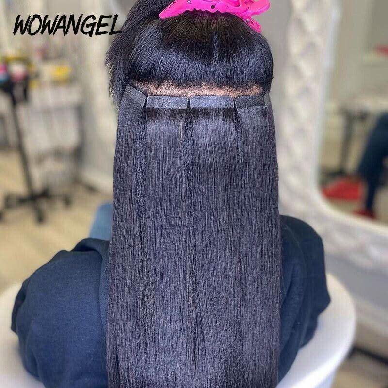 WOWANGEL Tape in Hair Extensions Straight Natural Black Human Hair 40pcs 100g - Image 3