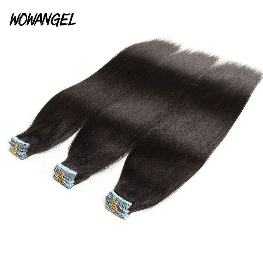 WOWANGEL Tape in Hair Extensions Straight Natural Black Human Hair 40pcs 100g - Image 7
