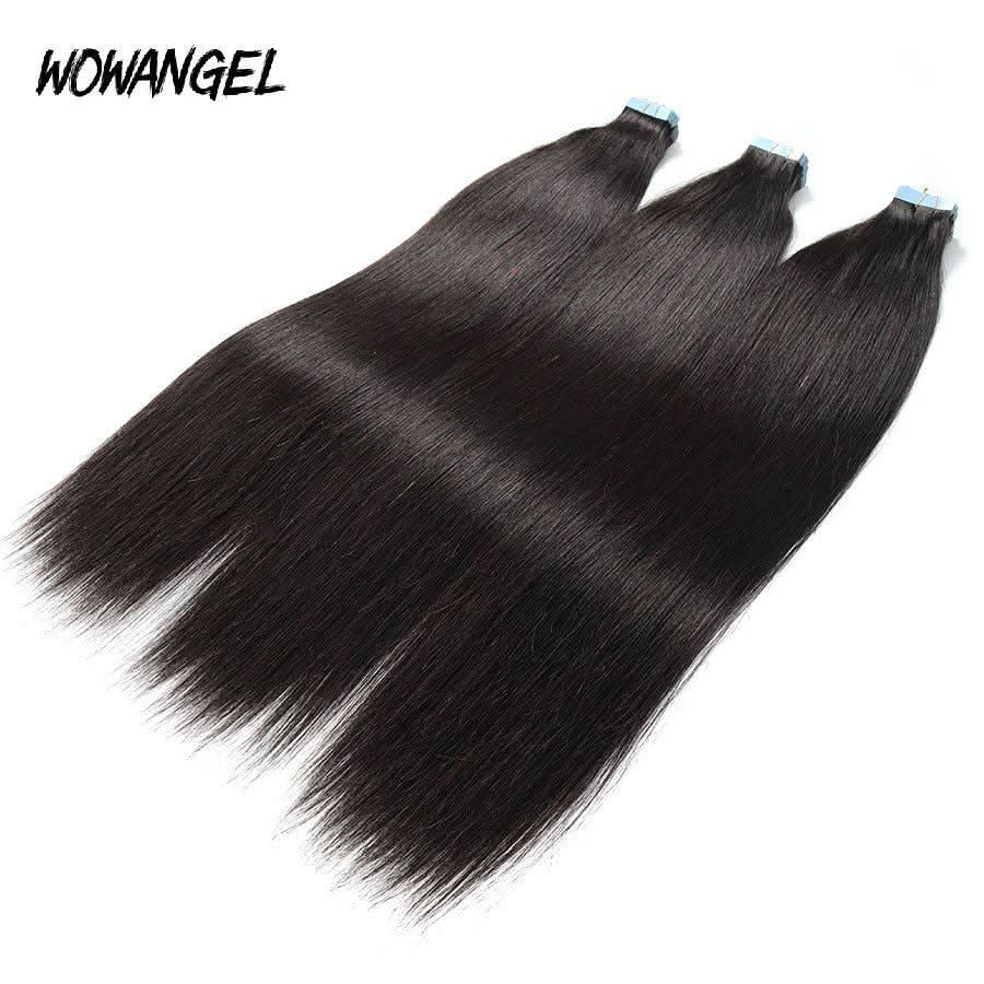 WOWANGEL Tape in Hair Extensions Straight Natural Black Human Hair 40pcs 100g - Image 9