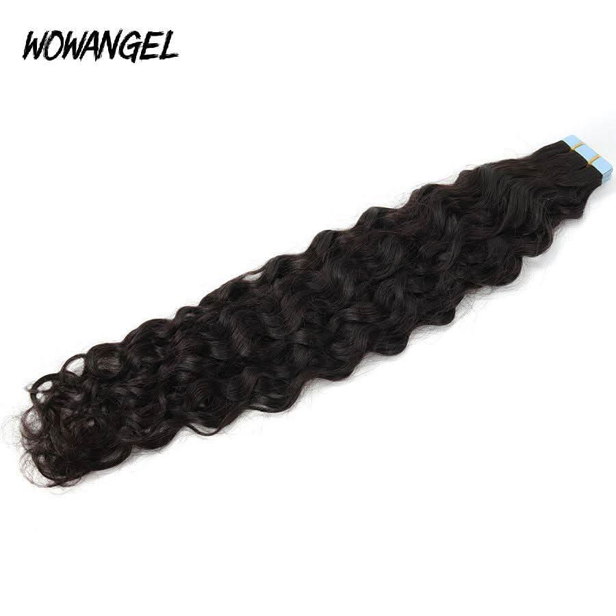 WOWANGEL Tape in Hair Extensions Water Wave Natural Black Human Hair 40pcs 100g - Image 4