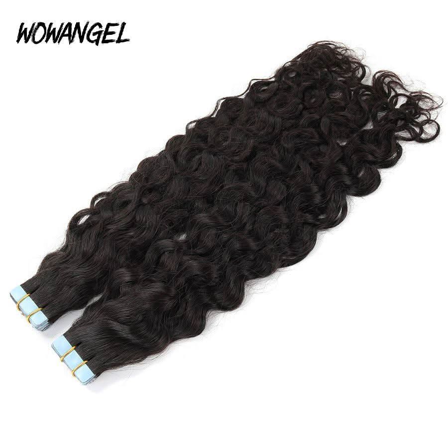 WOWANGEL Tape in Hair Extensions Water Wave Natural Black Human Hair 40pcs 100g - Image 6