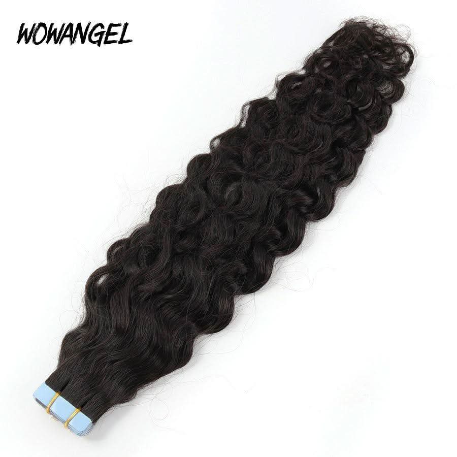 WOWANGEL Tape in Hair Extensions Water Wave Natural Black Human Hair 40pcs 100g - Image 7