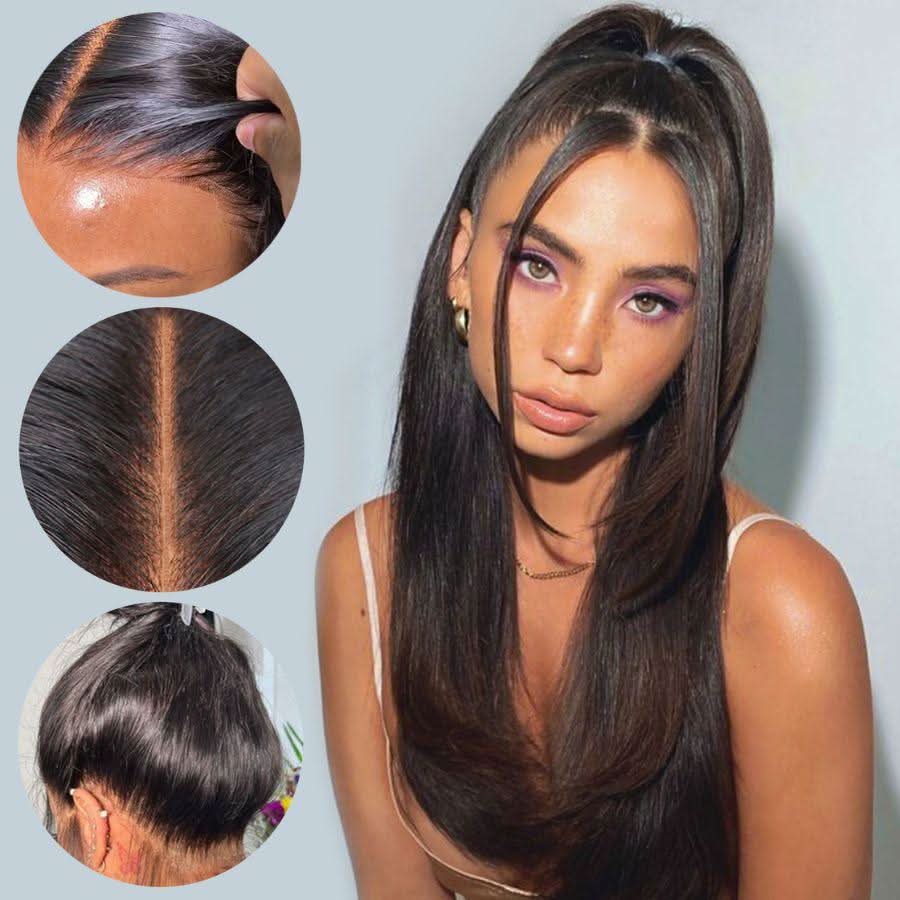 WOWANGEL Yaki Straight 360 Invisible Strap HD Lace Wig Clean Hairline - Image 3